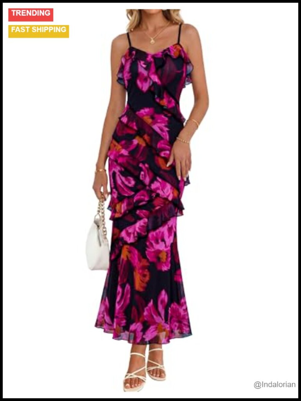 Floral Maxi Bodycon Dress Deep V-Neck Backless Adjustable Straps Wedding Guest
